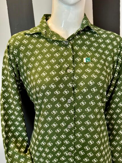 PRINTED DOUBLE GEORGETTE BUTTON DOWN SHORT SHIRT WITH PRINTED SHALWAR