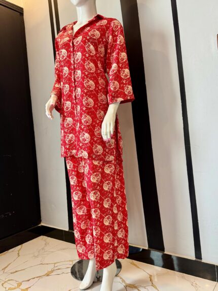 TWO PIECE CO-ORD SET BUTTON DOWN SHIRT WITH STRAIGHT TROUSER